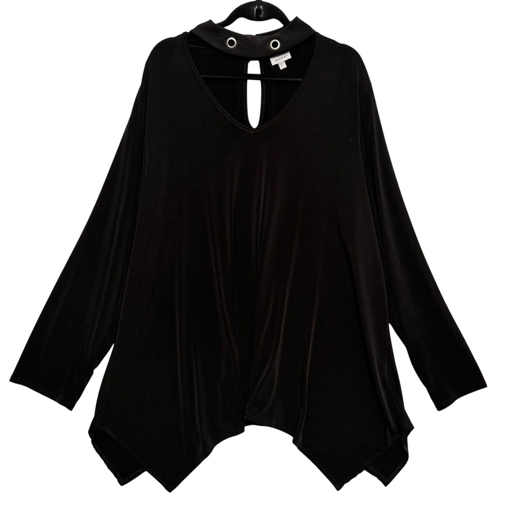 Avenue Black Long Sleeve Choker Neck Cutout‎ High Neck Top Plus Size 26 28
